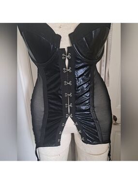 BE WICKED mesh hook eye corset garter belt pin up sexy one piece lingerie thong